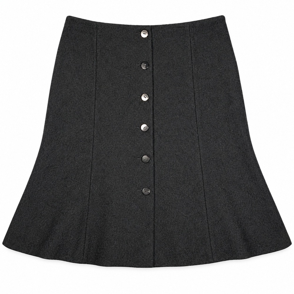 Vintage Michael Kors Collection Skirt Women's 10 Black Virgin Wool Italy Buttons